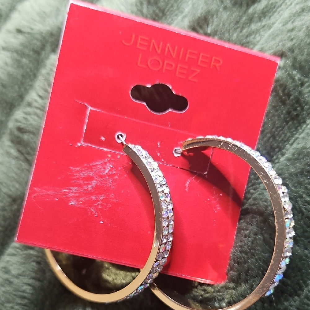 Jennifer Lopez Gold Crystal-Trim Hoop Earrings